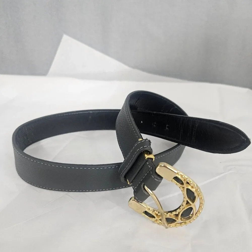 YUKI TORII Leather Belt with Brass Buckle Gray 25-27
